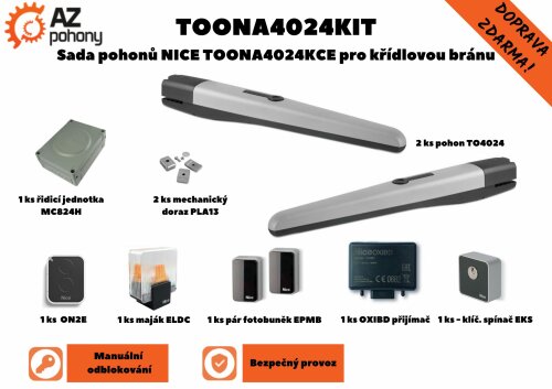 Toona4024Kit - sada pohonů Nice Toona4024KCE pro křídlovou bránu